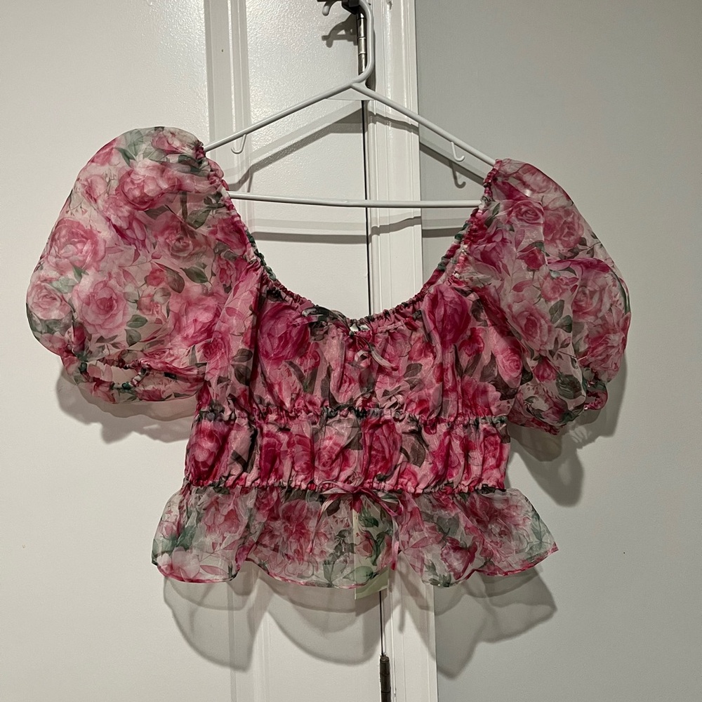 Joie Rose Print Sheer Blouse